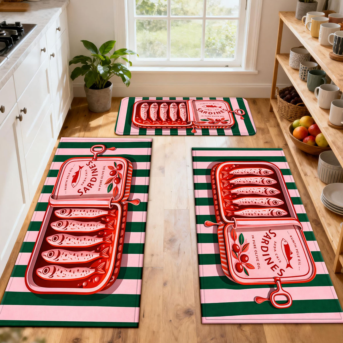 Tapis de salle de bain long à imprimé boîte de sardines