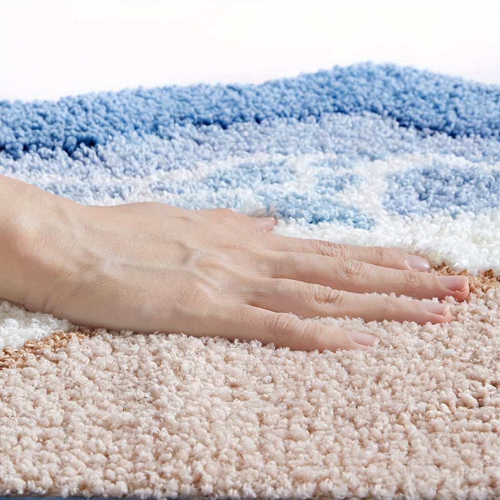 Tapis de salle de bain long motif vague, moelleux