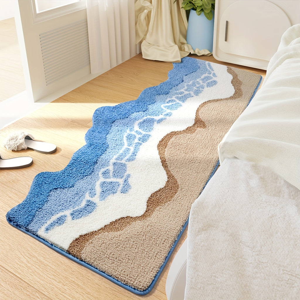 Tapis de salle de bain long motif vague, moelleux