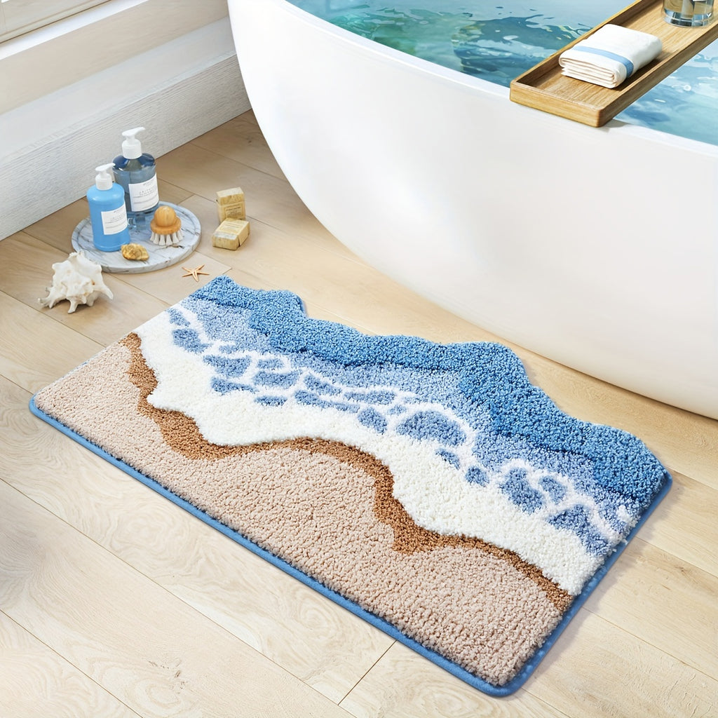 Tapis de salle de bain long motif vague, moelleux