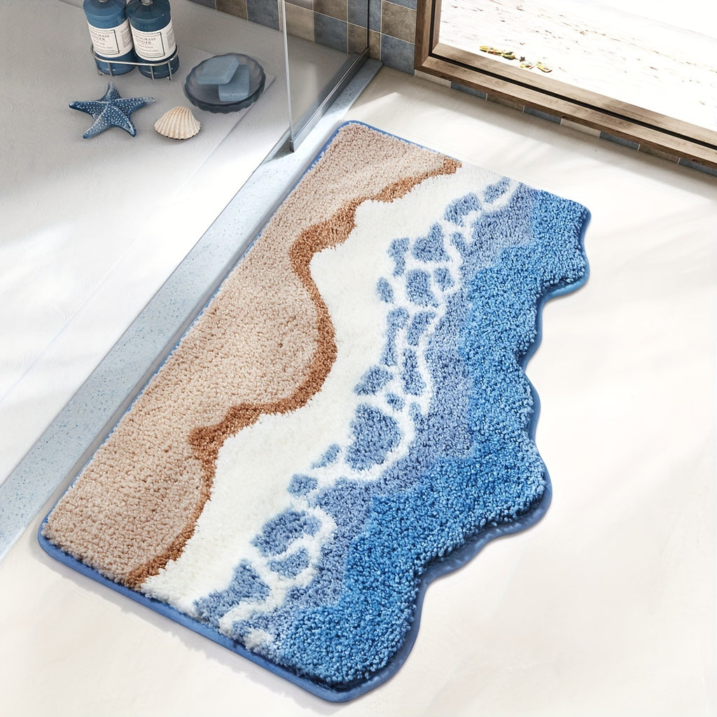 Tapis de salle de bain long motif vague, moelleux