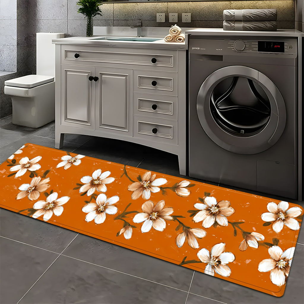 Tapis de salle de bain long, branches fleuries peintes