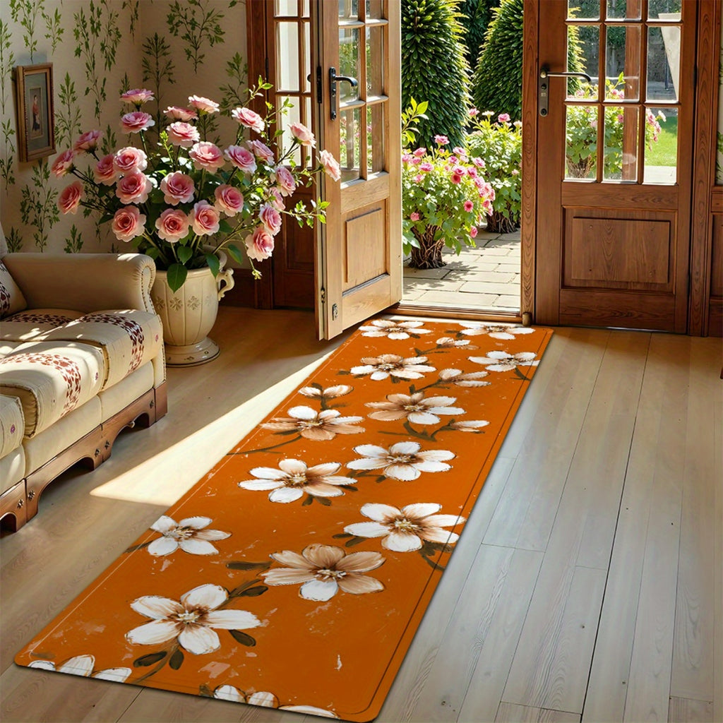 Tapis de salle de bain long, branches fleuries peintes