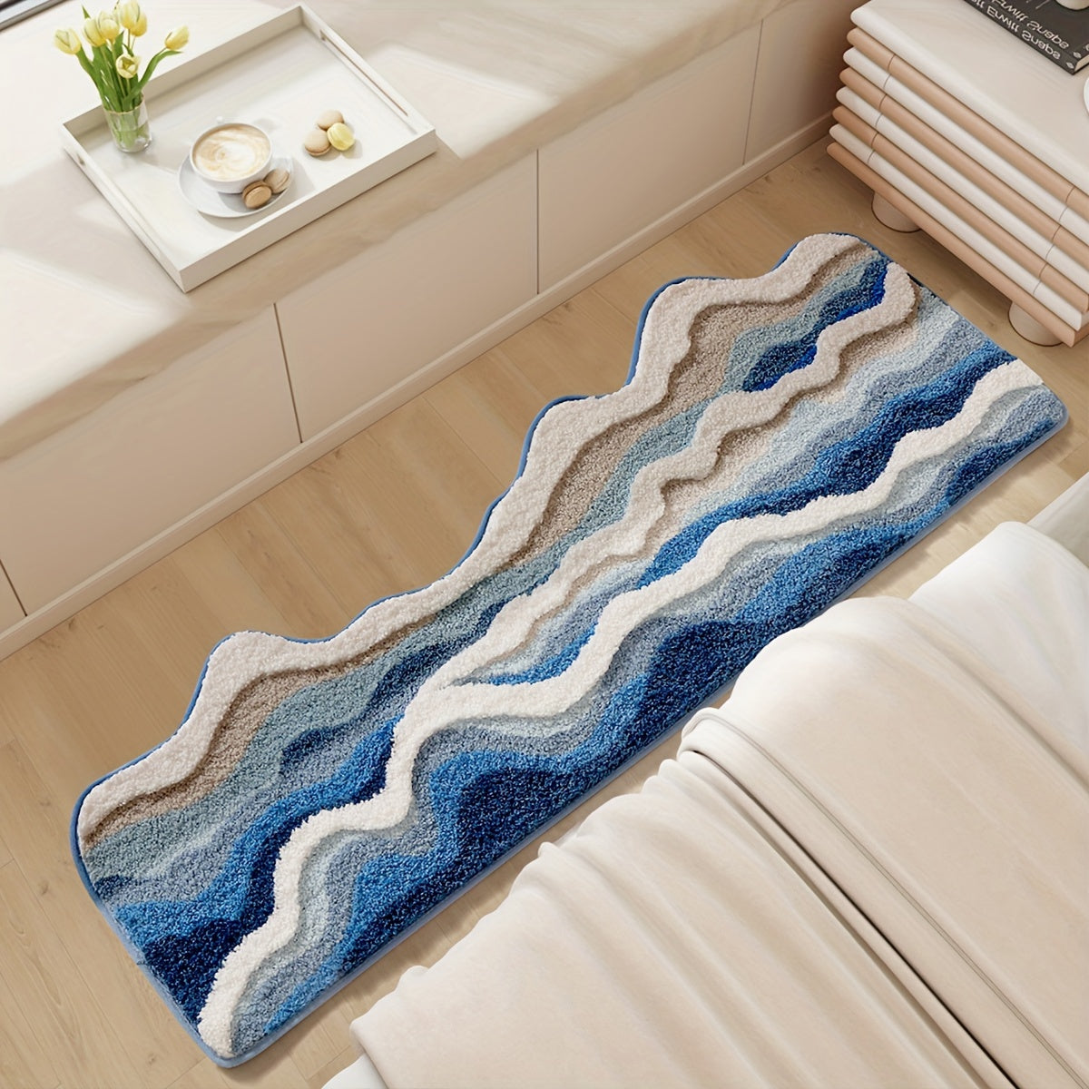 Tapis de salle de bain long, vagues tuftées en relief