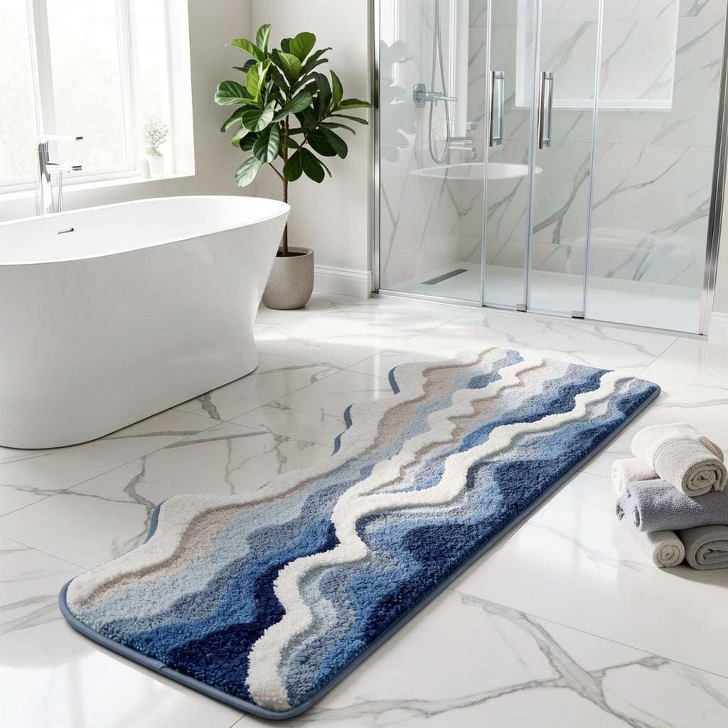 Tapis de salle de bain long, vagues tuftées en relief