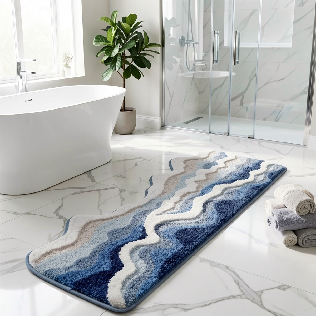 Tapis de salle de bain long, vagues tuftées en relief