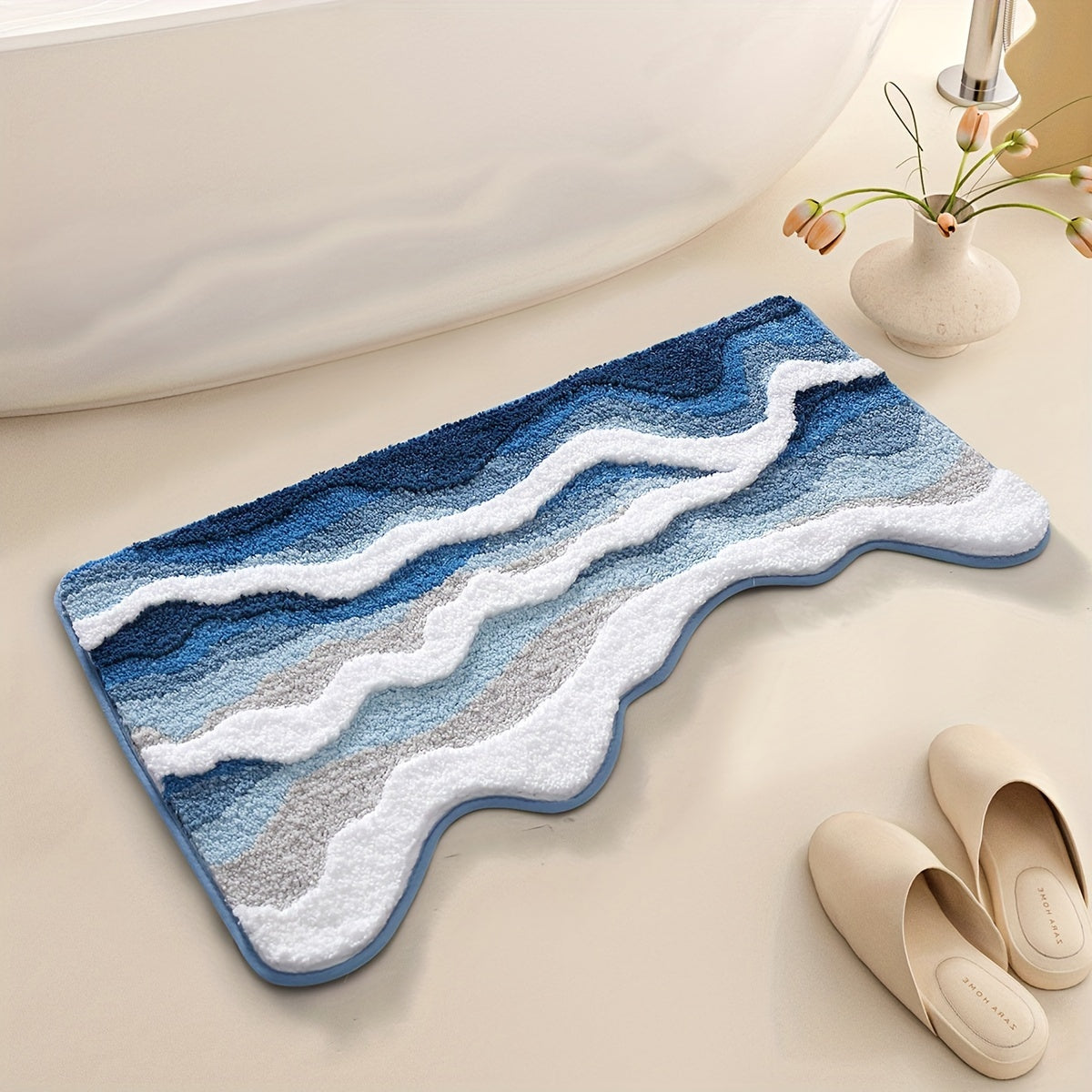 Tapis de salle de bain long, vagues tuftées en relief