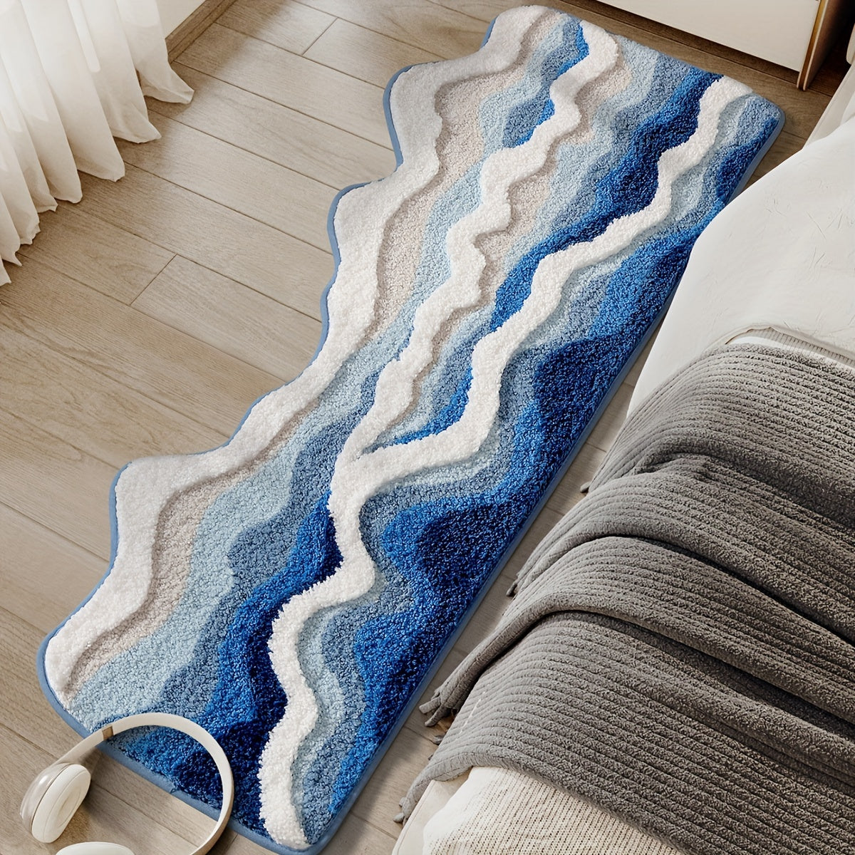 Tapis de salle de bain long, vagues tuftées en relief