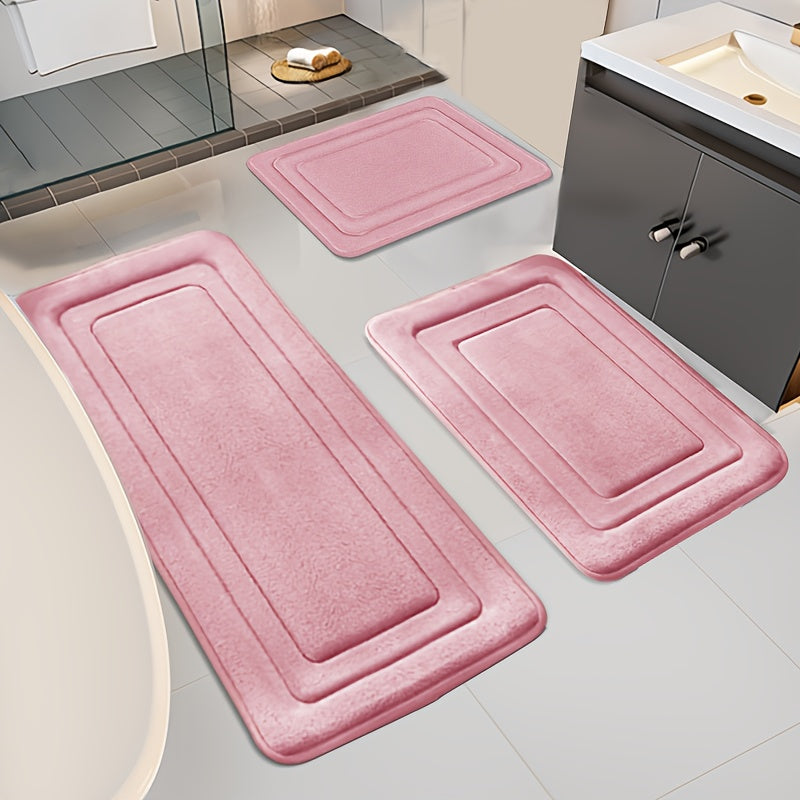Tapis de salle de bain lot de 3 tailles, sept coloris unis