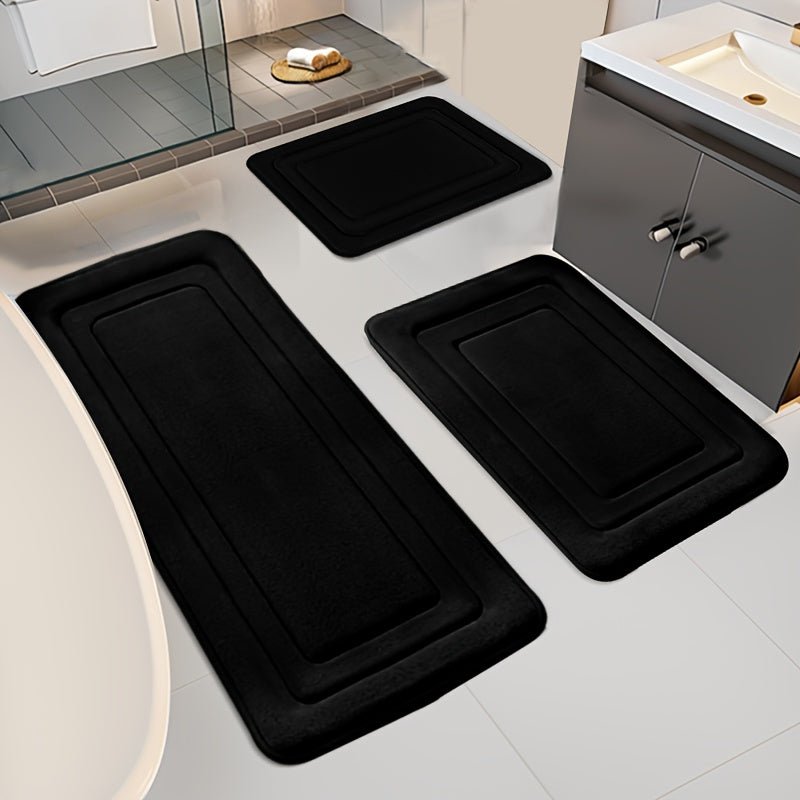 Tapis de salle de bain lot de 3 tailles, sept coloris unis