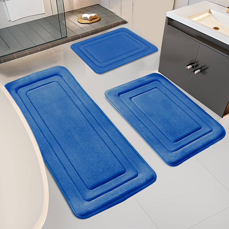 Tapis de salle de bain lot de 3 tailles, sept coloris unis