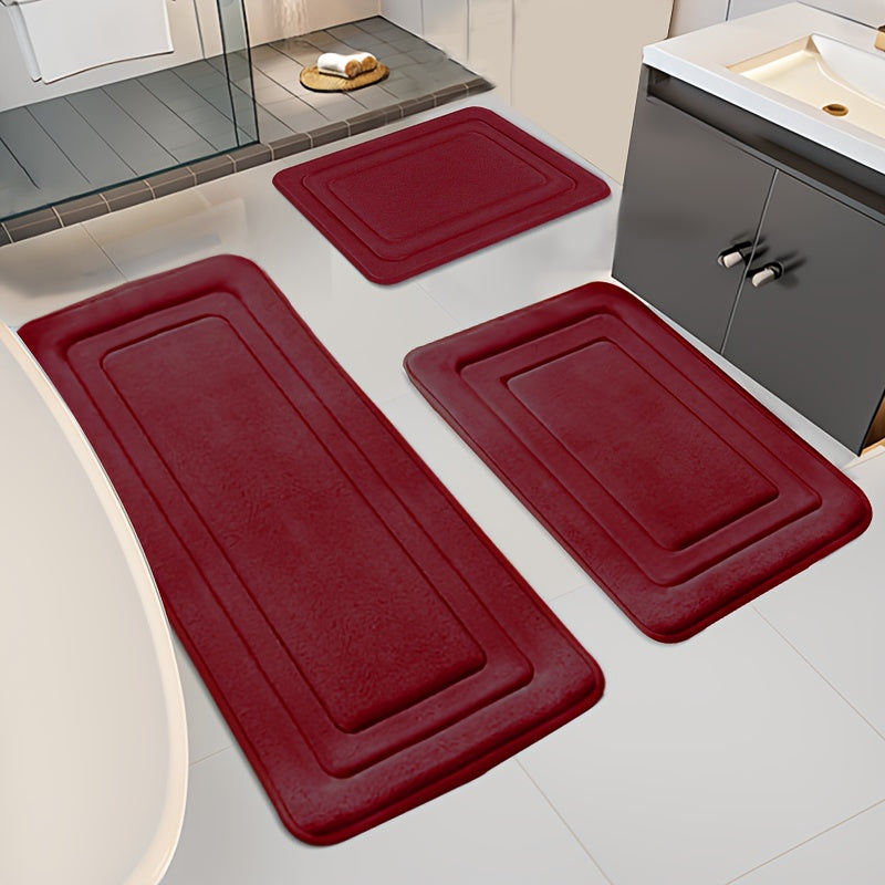 Tapis de salle de bain lot de 3 tailles, sept coloris unis