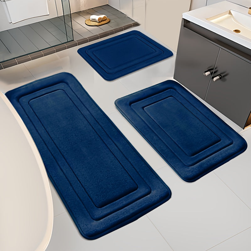 Tapis de salle de bain lot de 3 tailles, sept coloris unis