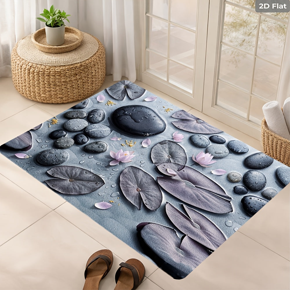 Tapis de salle de bain lotus et galets, dos plastique picoté