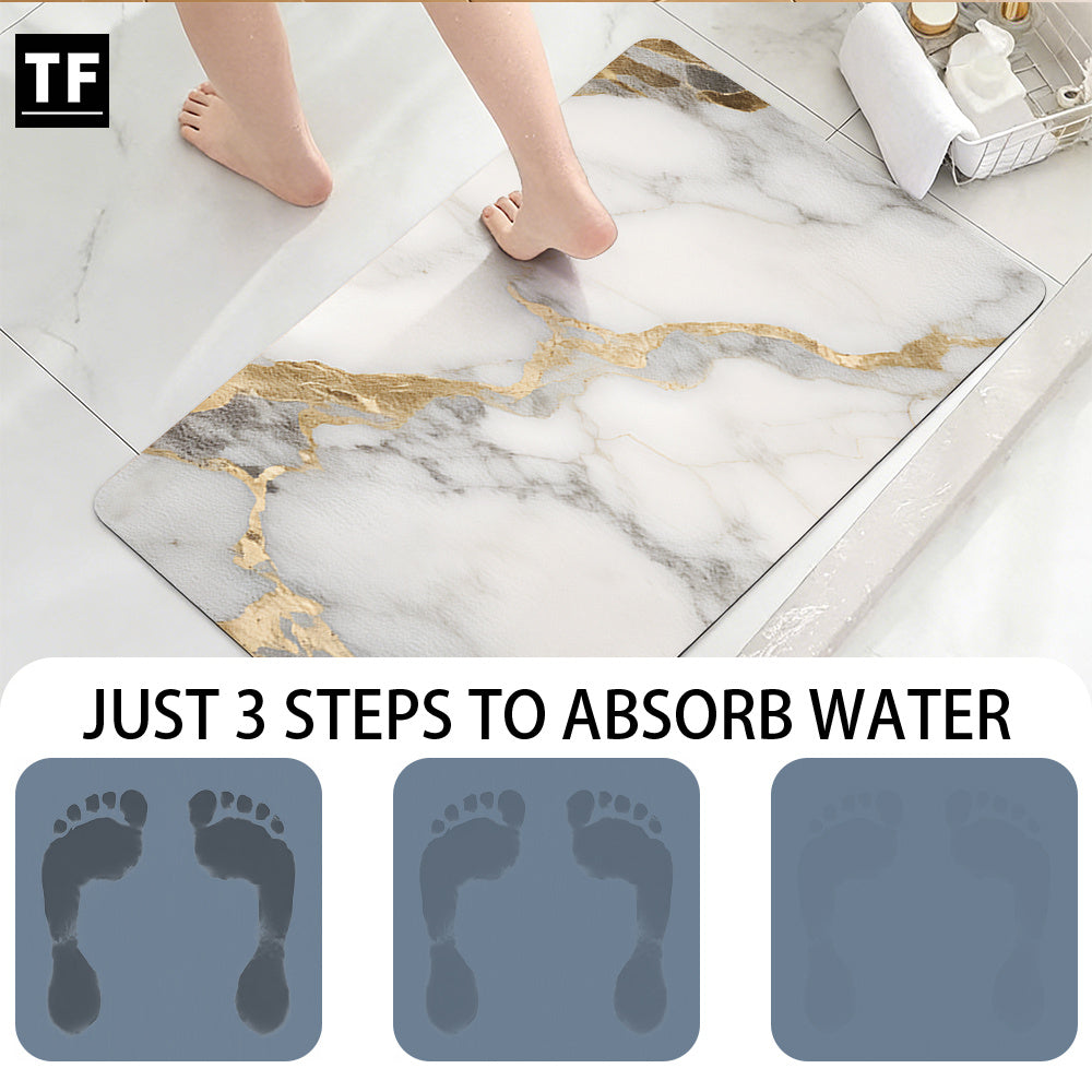 Tapis de salle de bain effet marbre veiné d'or