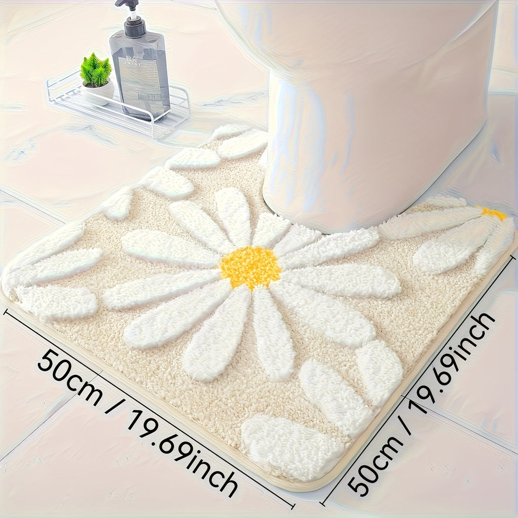 Tapis de bain carré, grande marguerite tuftée