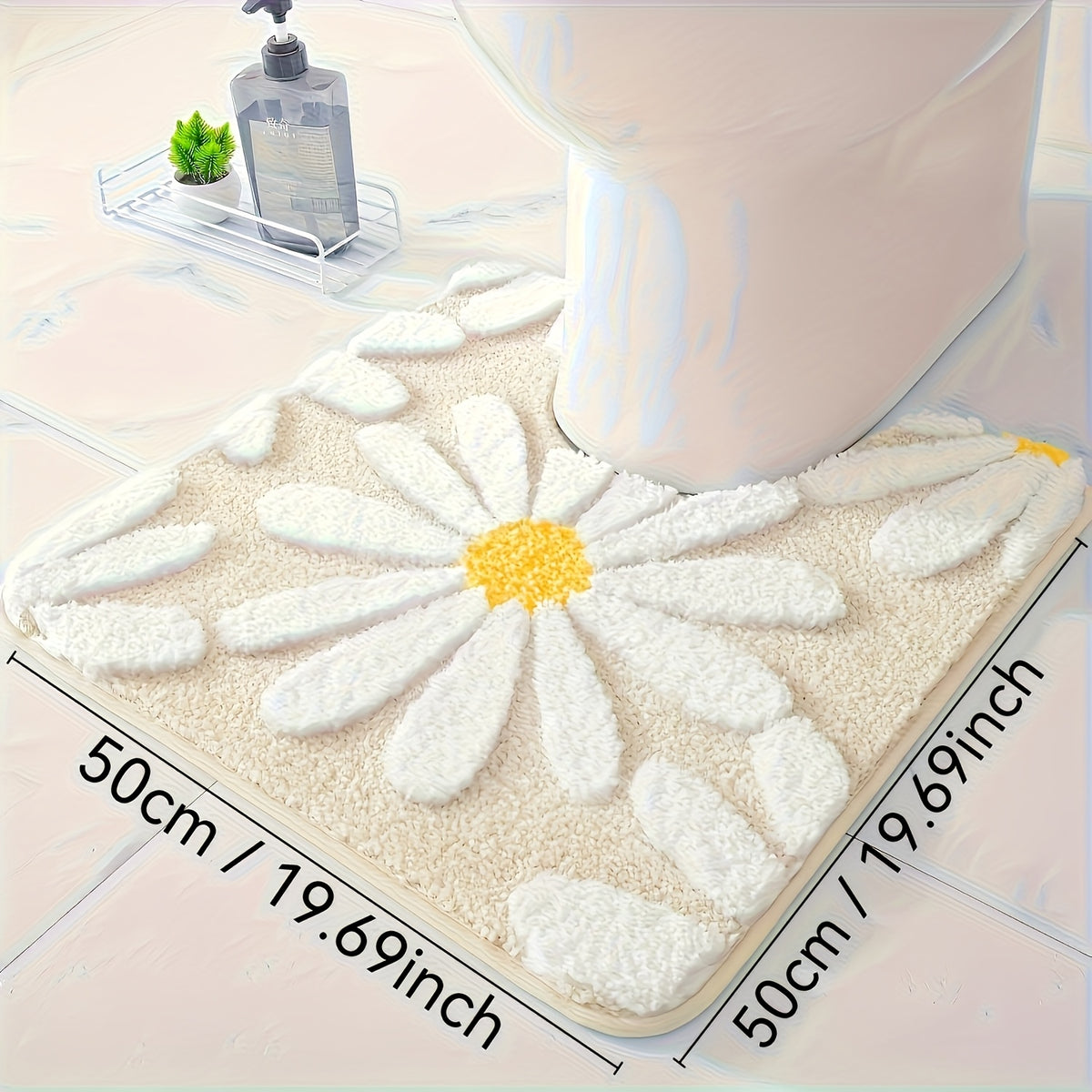 Tapis de bain carré, grande marguerite tuftée