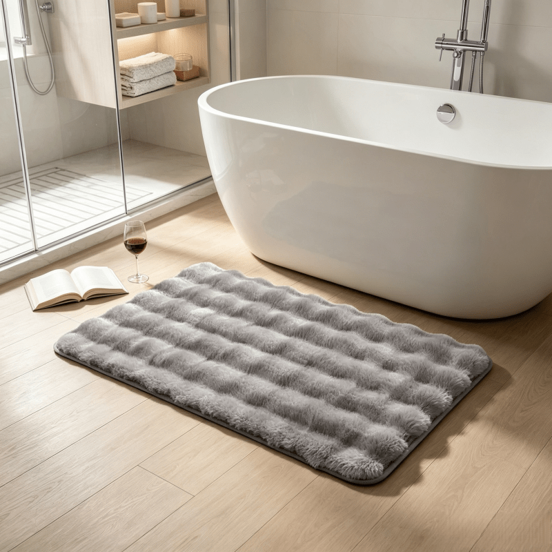 Tapis de salle de bain matelassé effet fourrure, 3 tailles