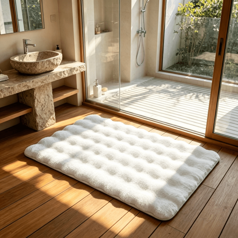 Tapis de salle de bain matelassé effet fourrure, 3 tailles