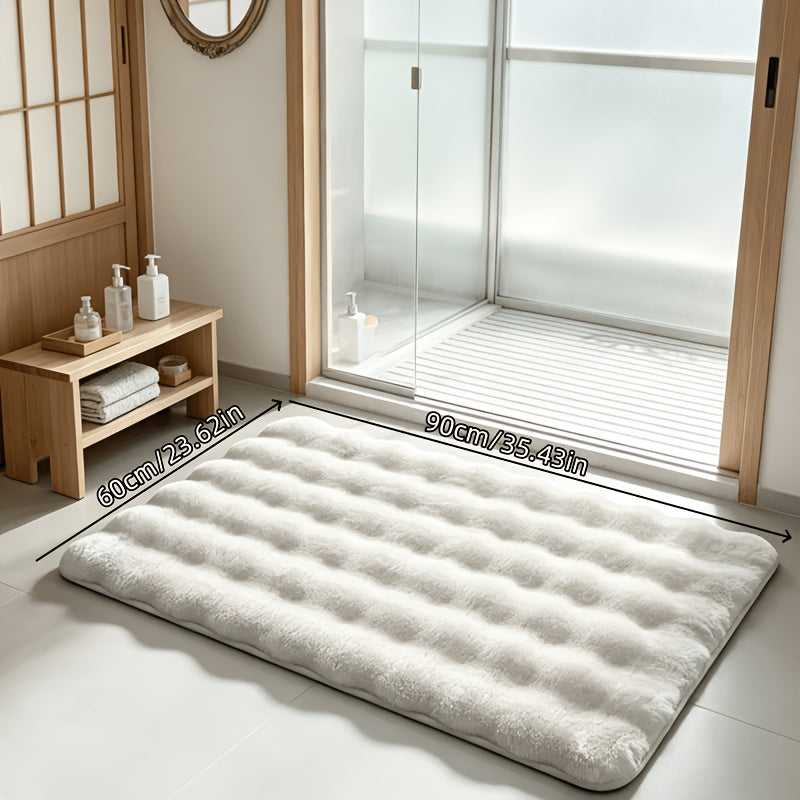(White 5-Piece Set) Cloud Bubble Bathroom Mat ×1 + Sponge Scrubber ×1 + Cleaning Cloth ×3 / Grande Taille