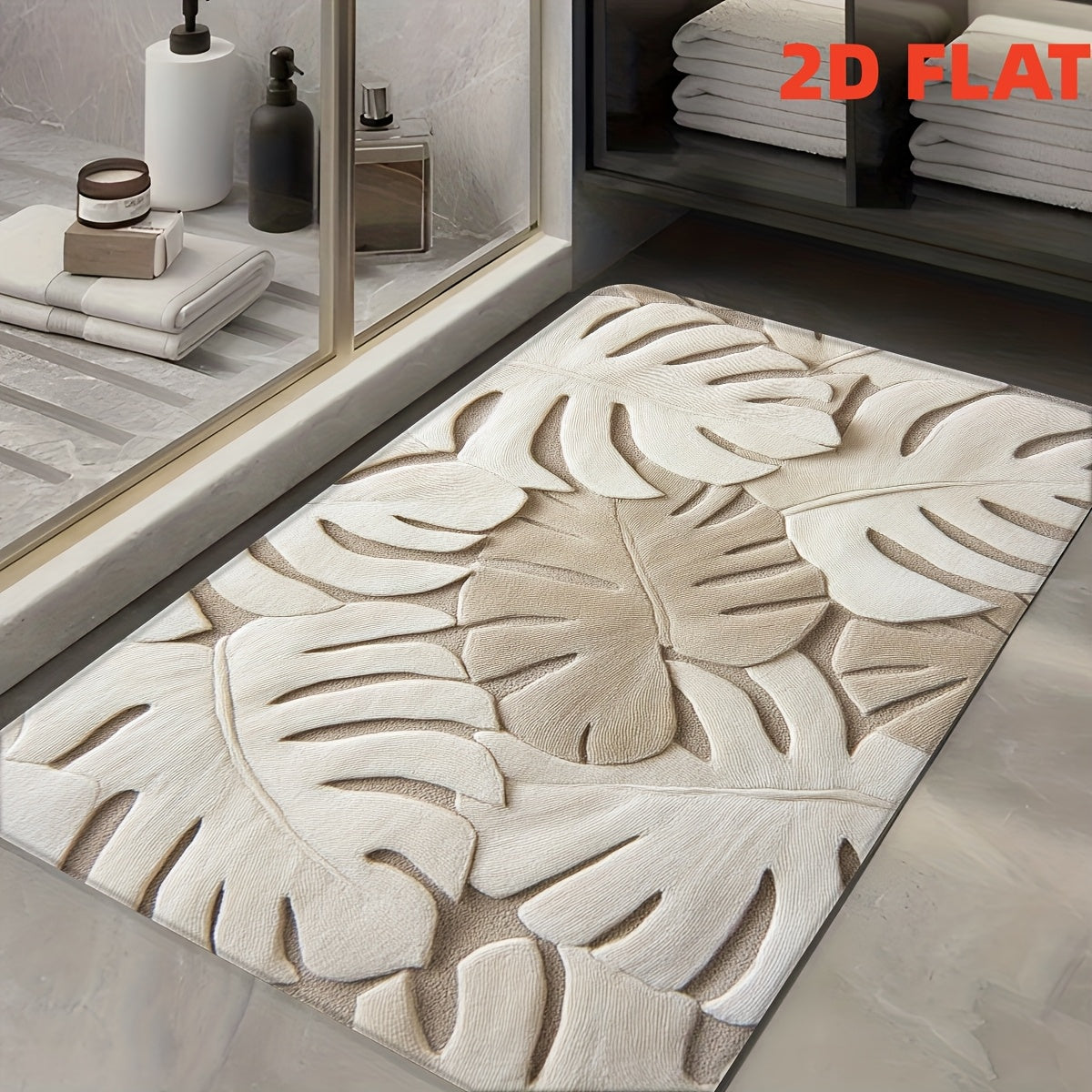 Tapis de salle de bain monstera, effet relief sculpté