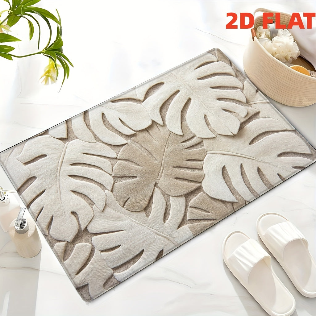 Tapis de salle de bain monstera, effet relief sculpté