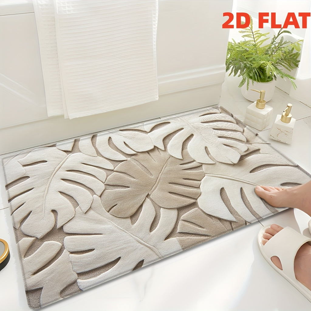 Tapis de salle de bain monstera, effet relief sculpté