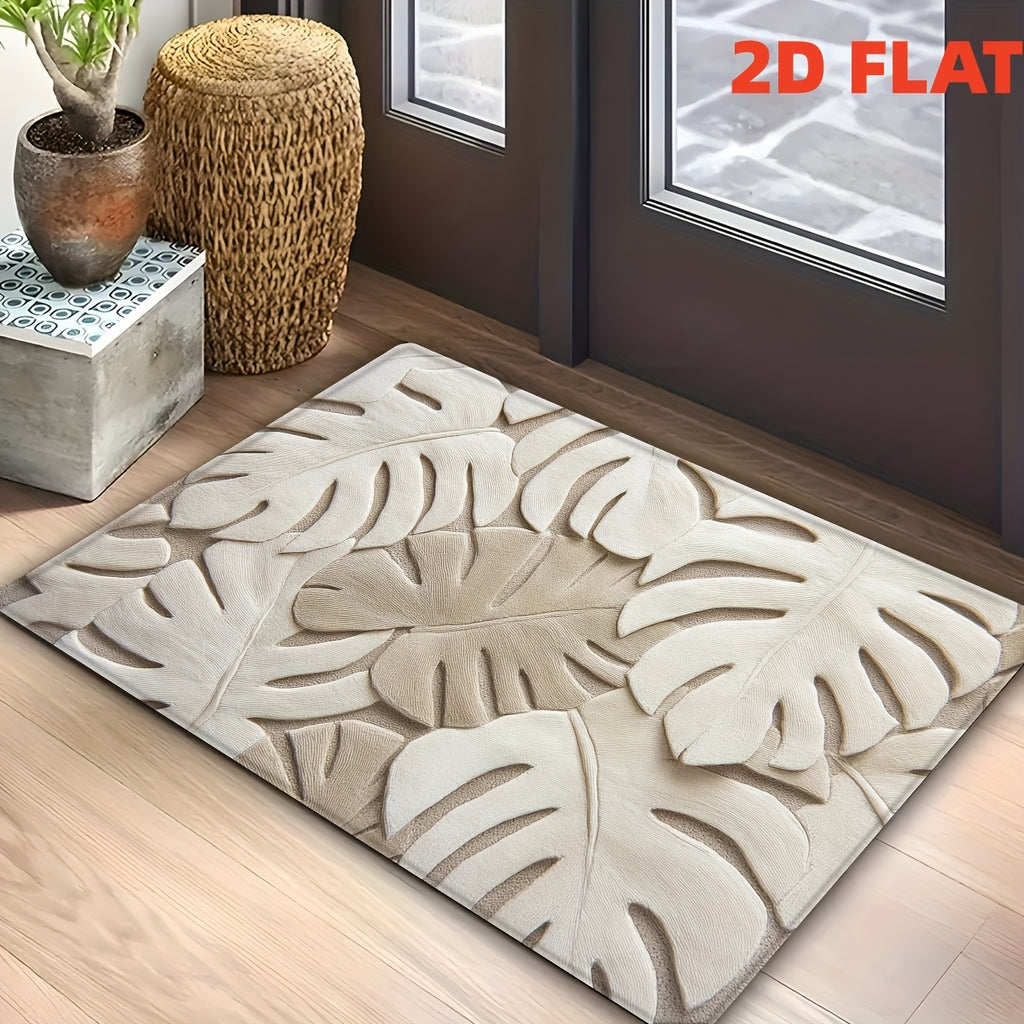 Tapis de salle de bain monstera, effet relief sculpté