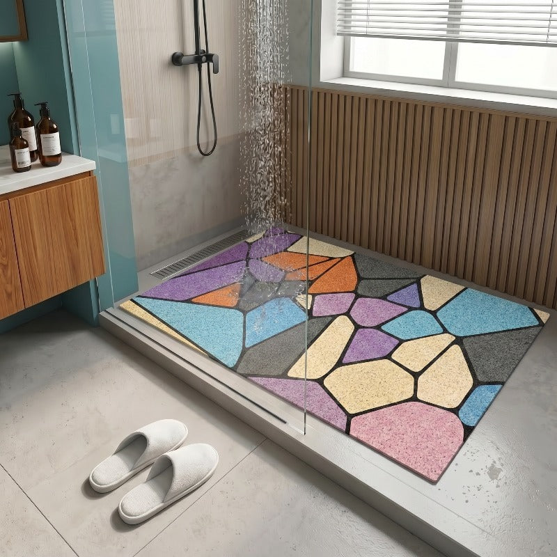 Tapis de salle de bain grand format, mosaïque colorée