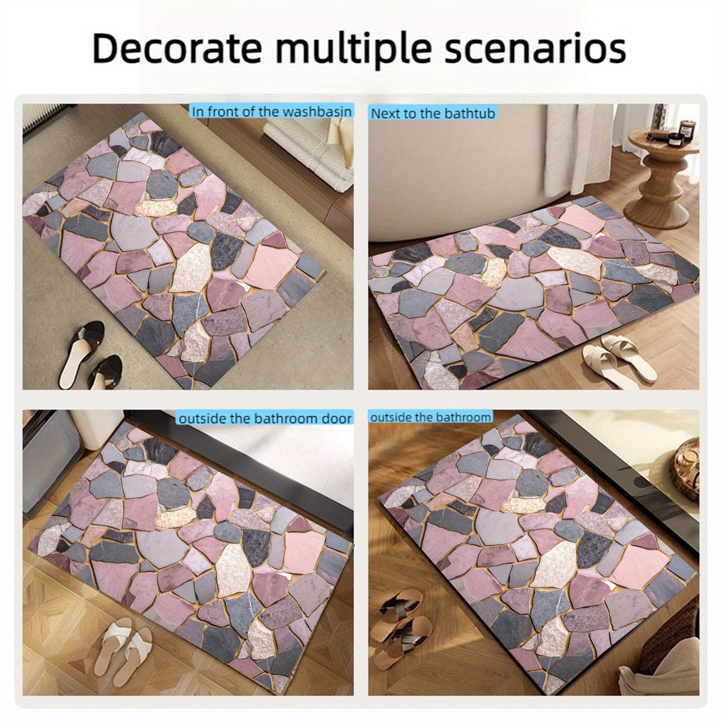Tapis de salle de bain mosaïque de pierre et 2D
