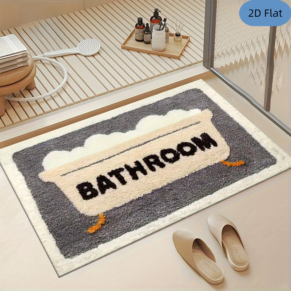 Tapis de salle de bain motif baignoire et lettrage BATHROOM