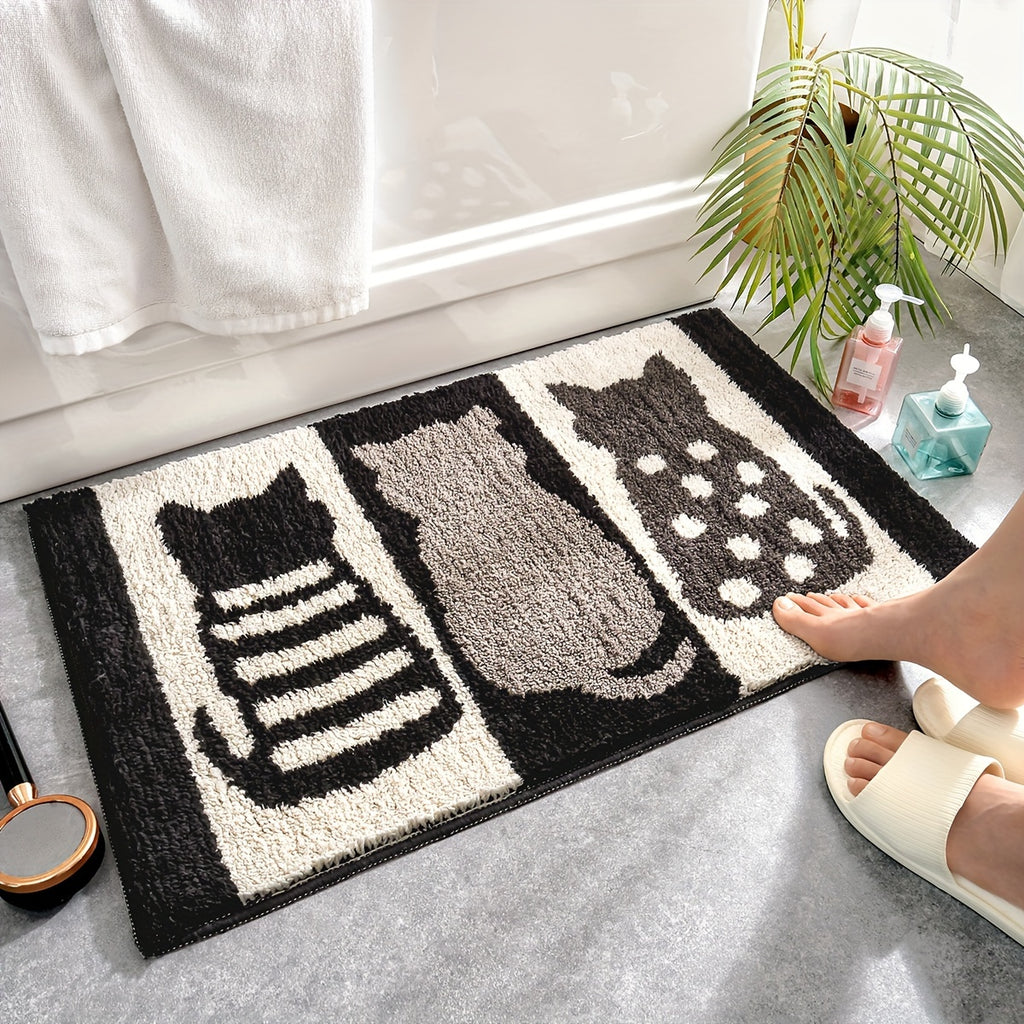 Tapis de salle de bain motif trois chats, tufté 1800 g/m²
