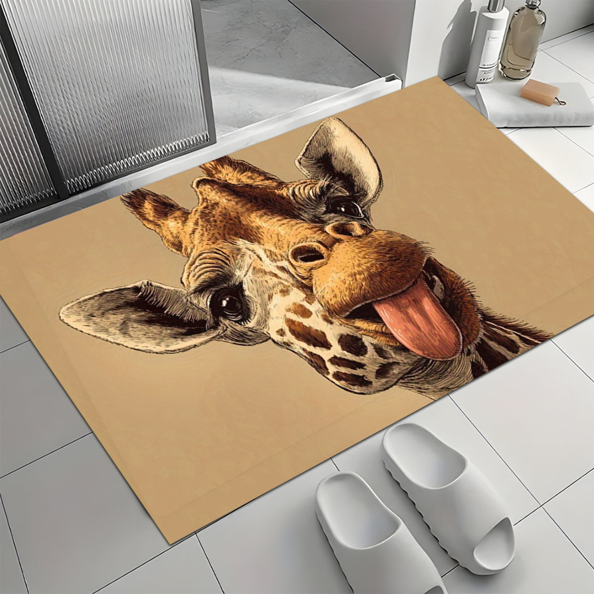 Tapis de salle de bain girafe rigolote