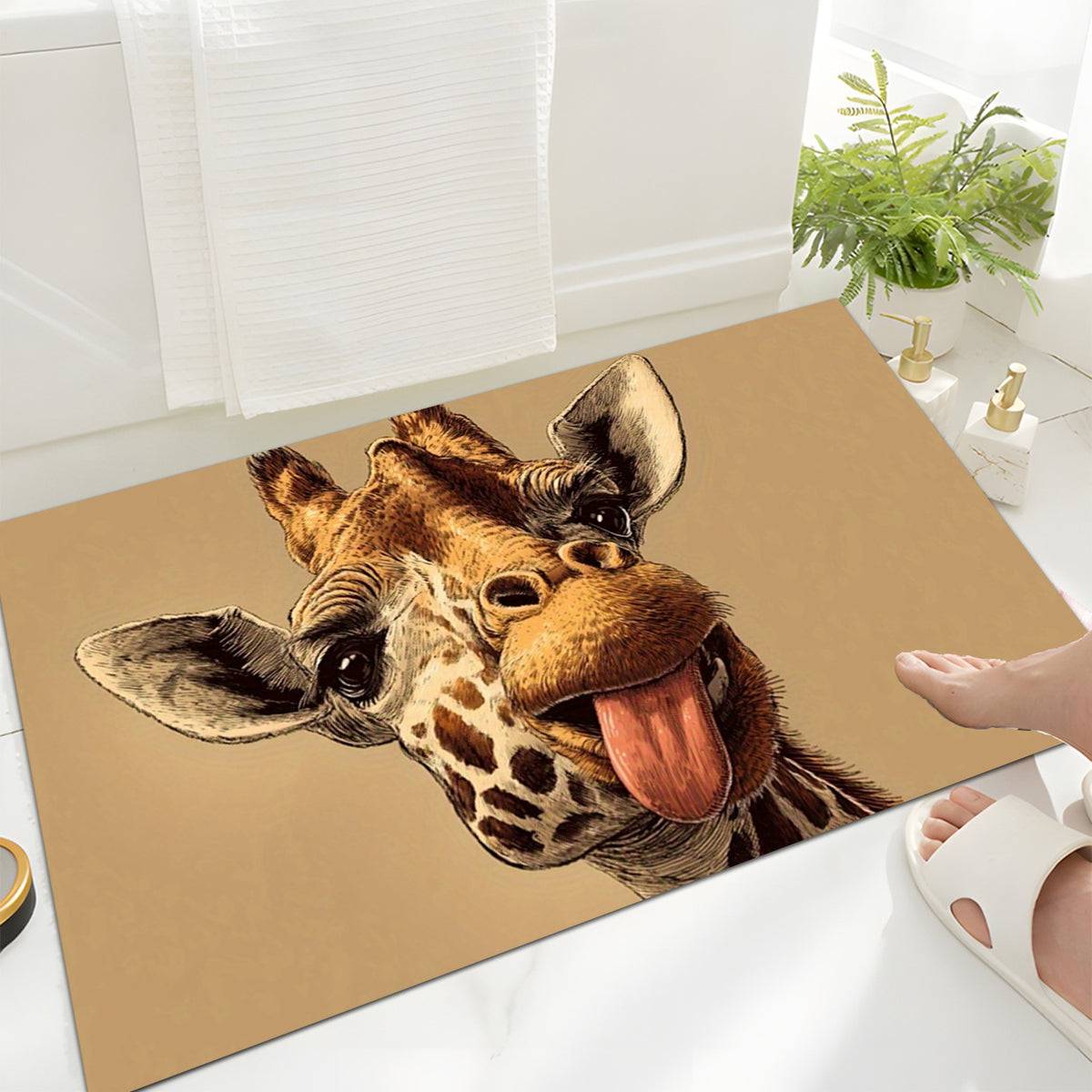 Tapis de salle de bain girafe rigolote