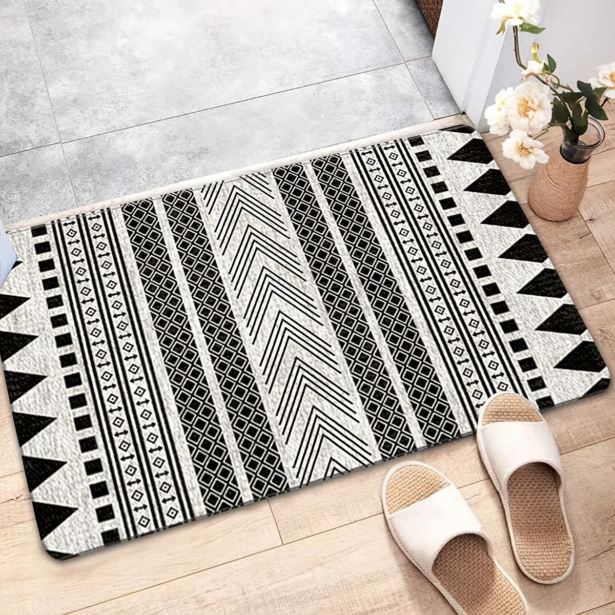 Tapis de salle de bain, motif marocain rayé