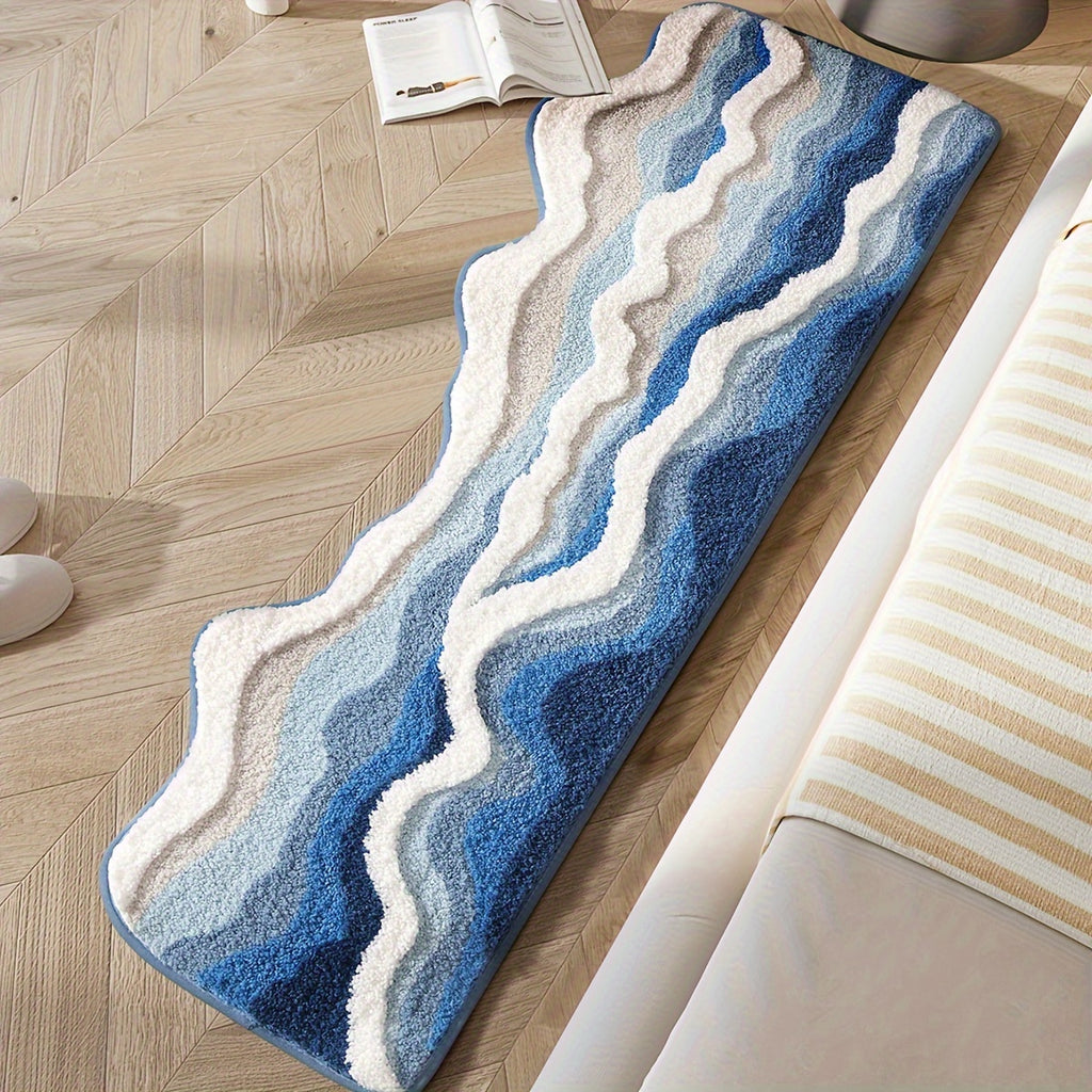 Tapis de salle de bain moelleux, motif vagues