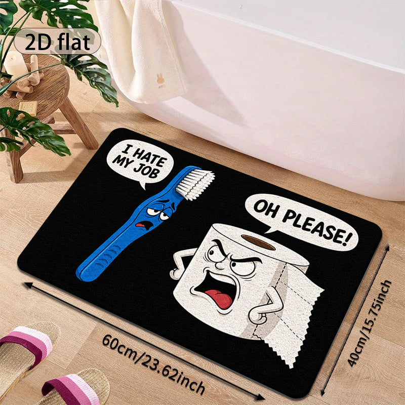 Tapis de salle de bain humoristique, brosse et papier
