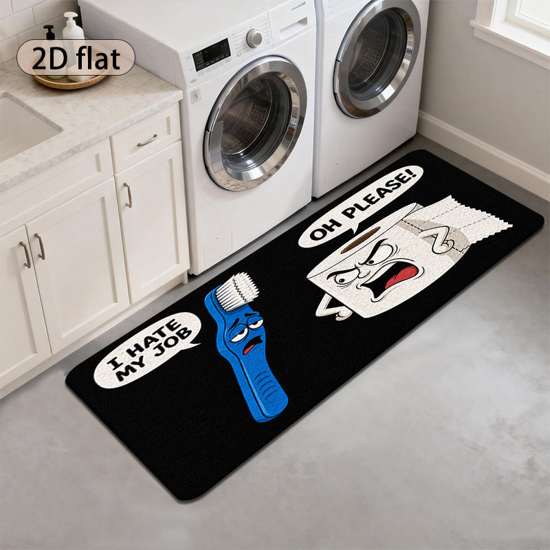 Tapis de salle de bain humoristique, brosse et papier