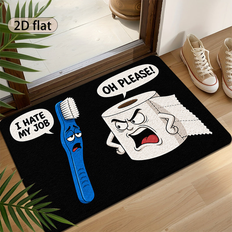 Tapis de salle de bain humoristique, brosse et papier