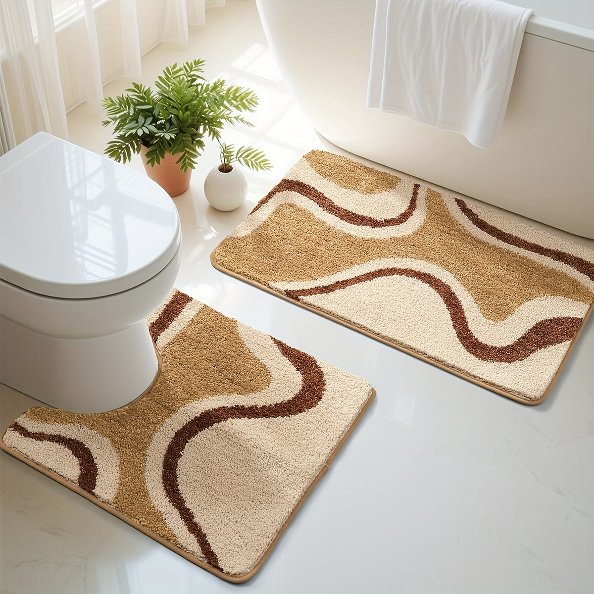 Tapis de salle de bain à ondes, version contour WC