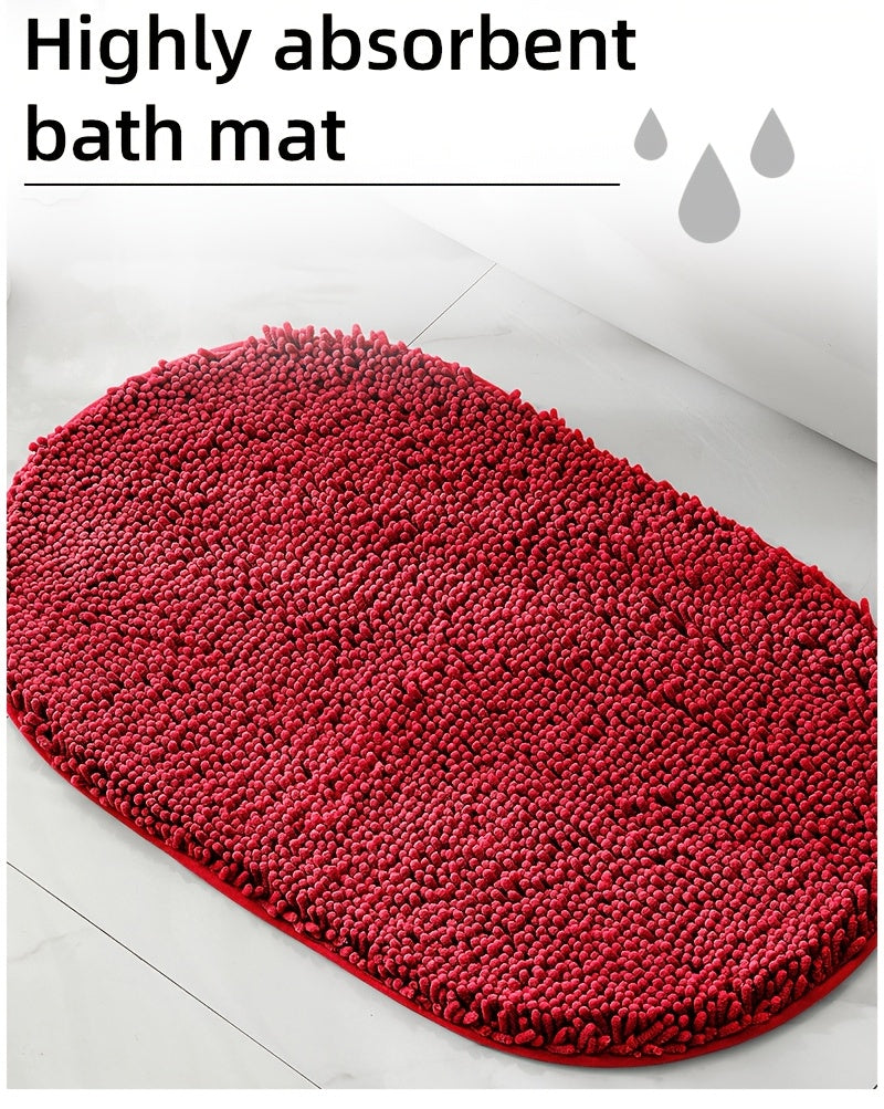 Tapis de salle de bain ovale en chenille épaisse, 5 teintes