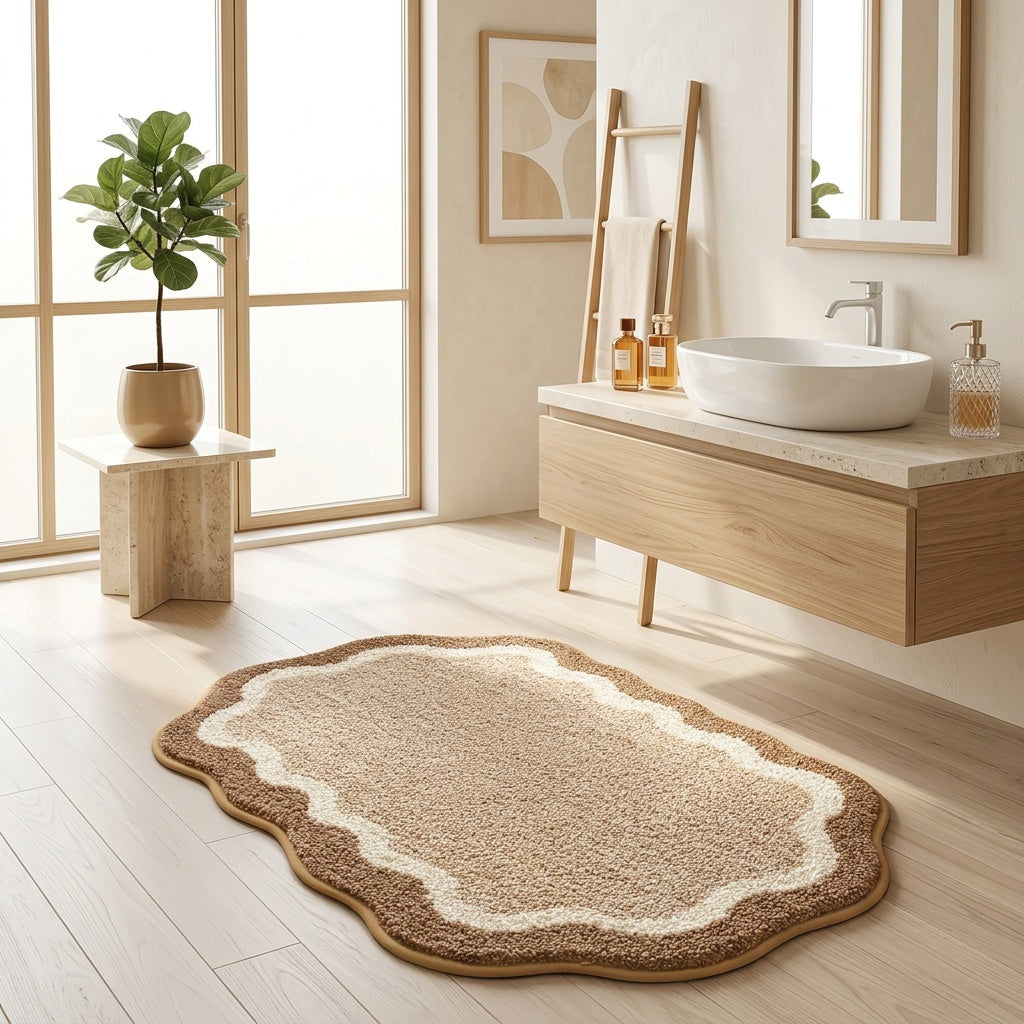Tapis de salle de bain ovale à contour festonné