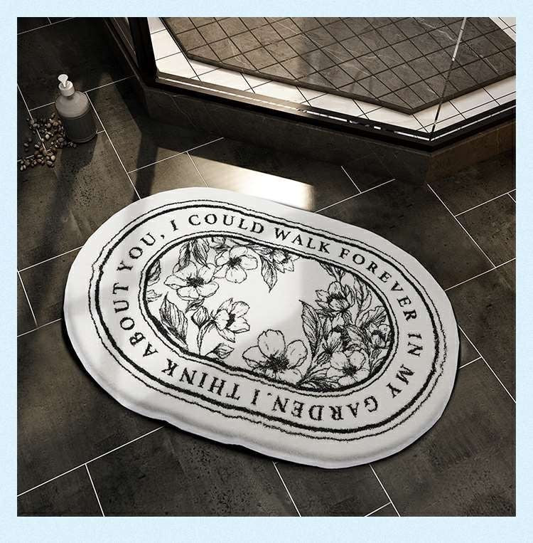 Tapis de salle de bain ovale, gravure à 'encre