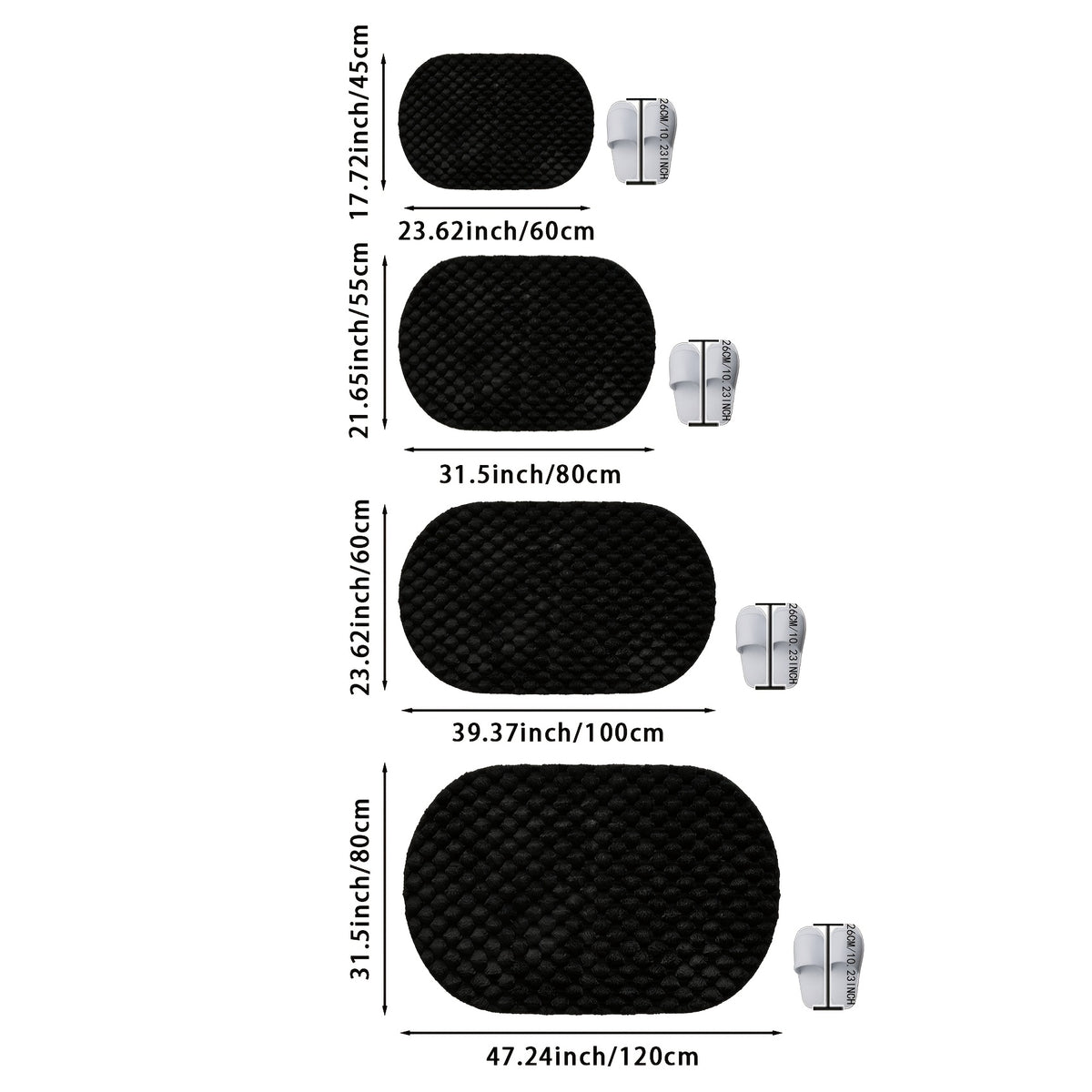 Tapis de salle de bain ovale à bulles 3D, quatre tailles