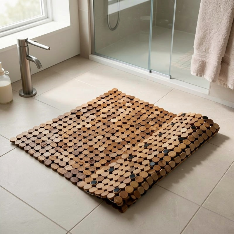 Tapis de bain à rondelles de bambou enfilées
