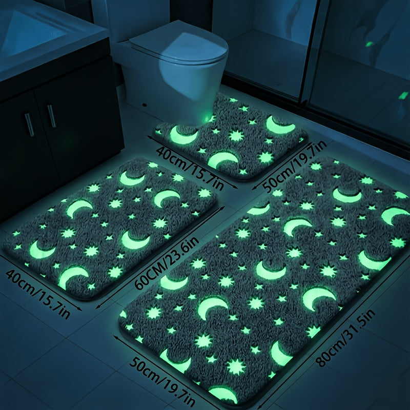 Tapis de salle de bain phosphorescent, lot de 3 en flanelle