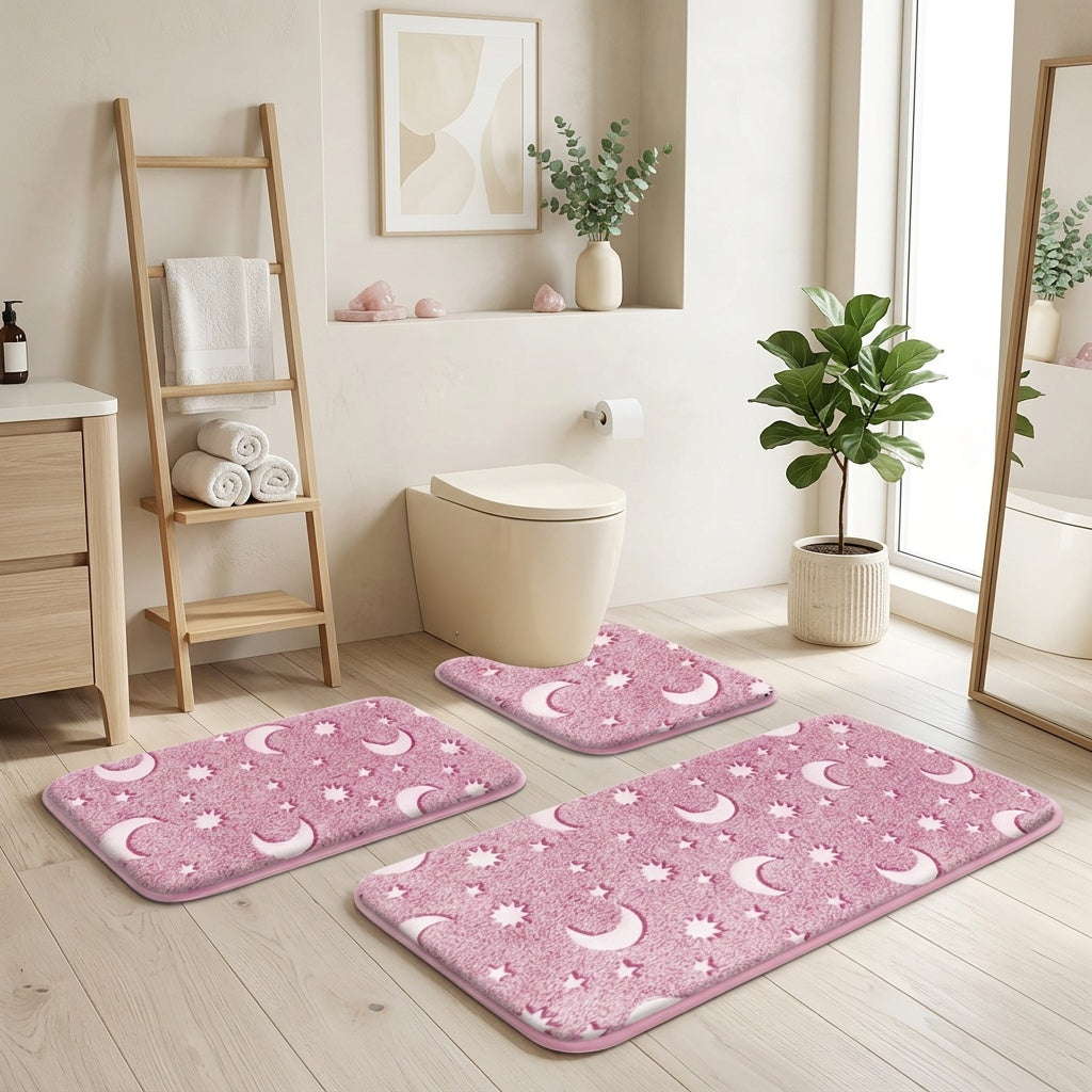 Tapis de salle de bain phosphorescent, lot de 3 en flanelle