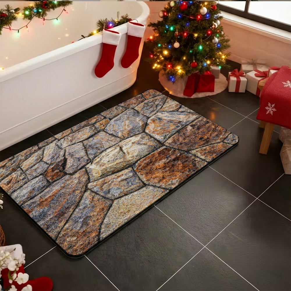 Tapis de salle de bain caoutchouc, dalles de pierre rouille