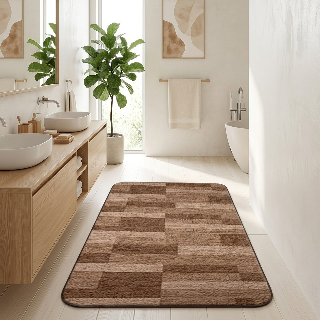 Tapis de salle de bain plat 2D, damier de briques