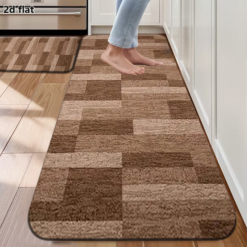 Tapis de salle de bain plat 2D, damier de briques